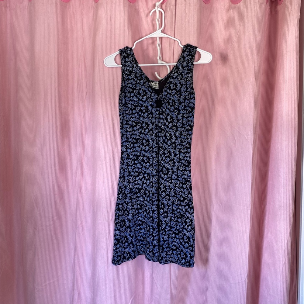 Joules Black Mini Dress with Blue Floral Design